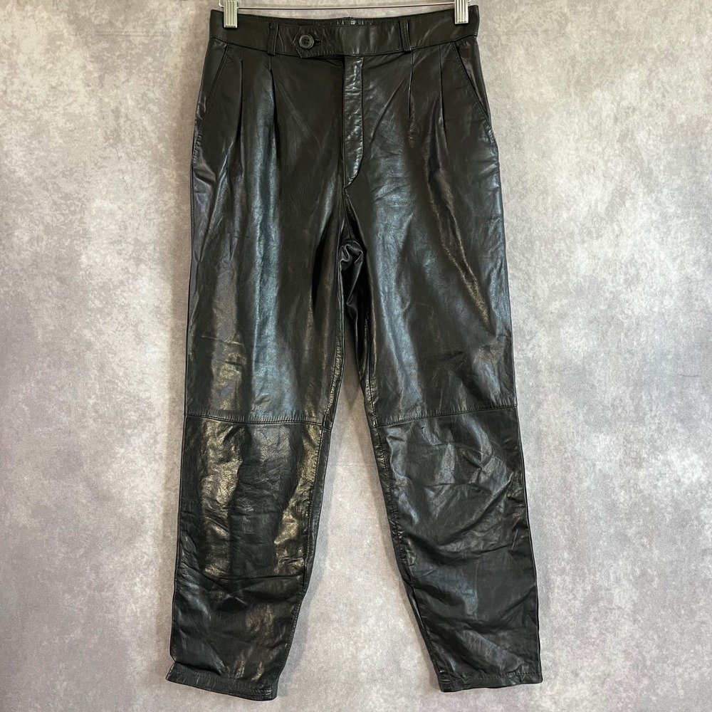 Berman's Leather Pants Womens 28 Black Pleated High Waist Vintage Tapered 80s